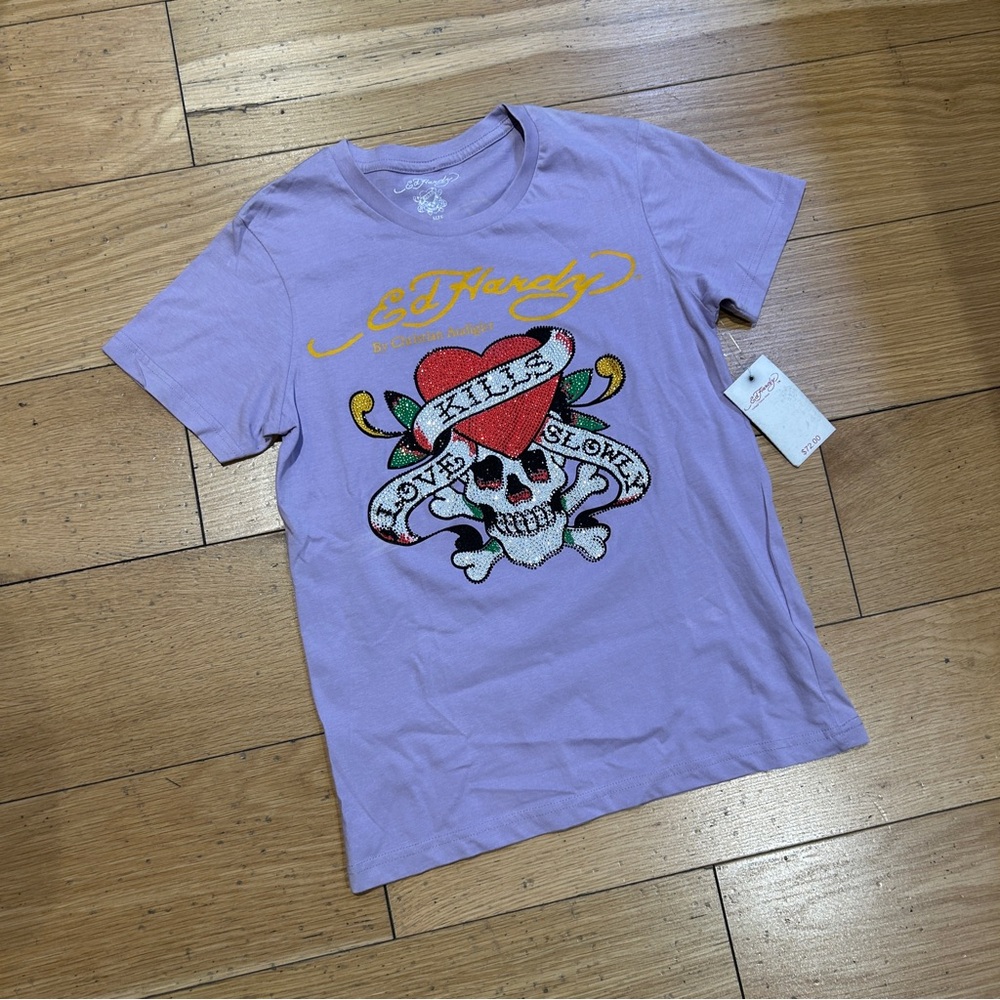 Ed Hardy Lavender Tee with Graphic Design